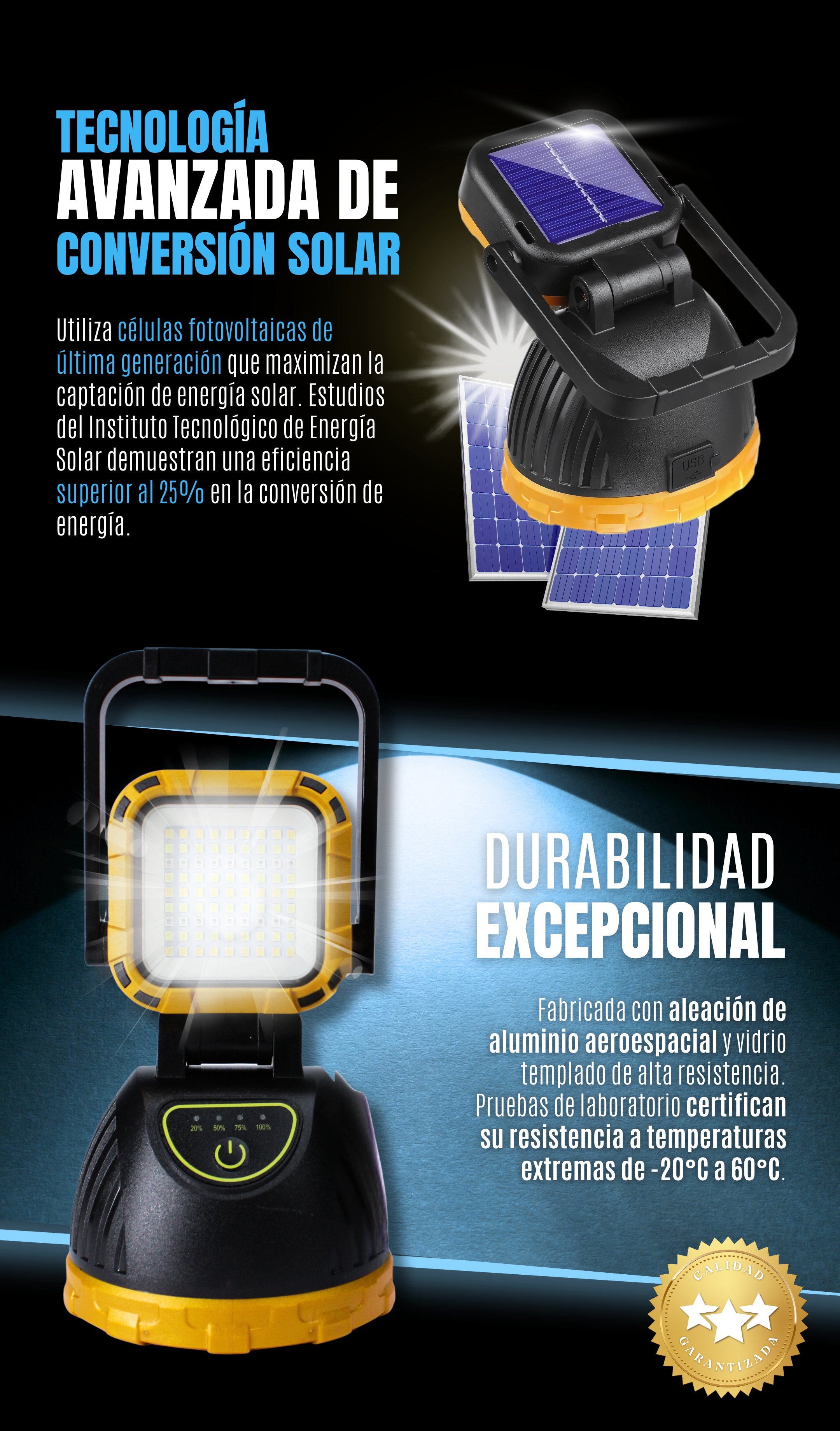 Linterna Para Camping Carga Solar Y Usb