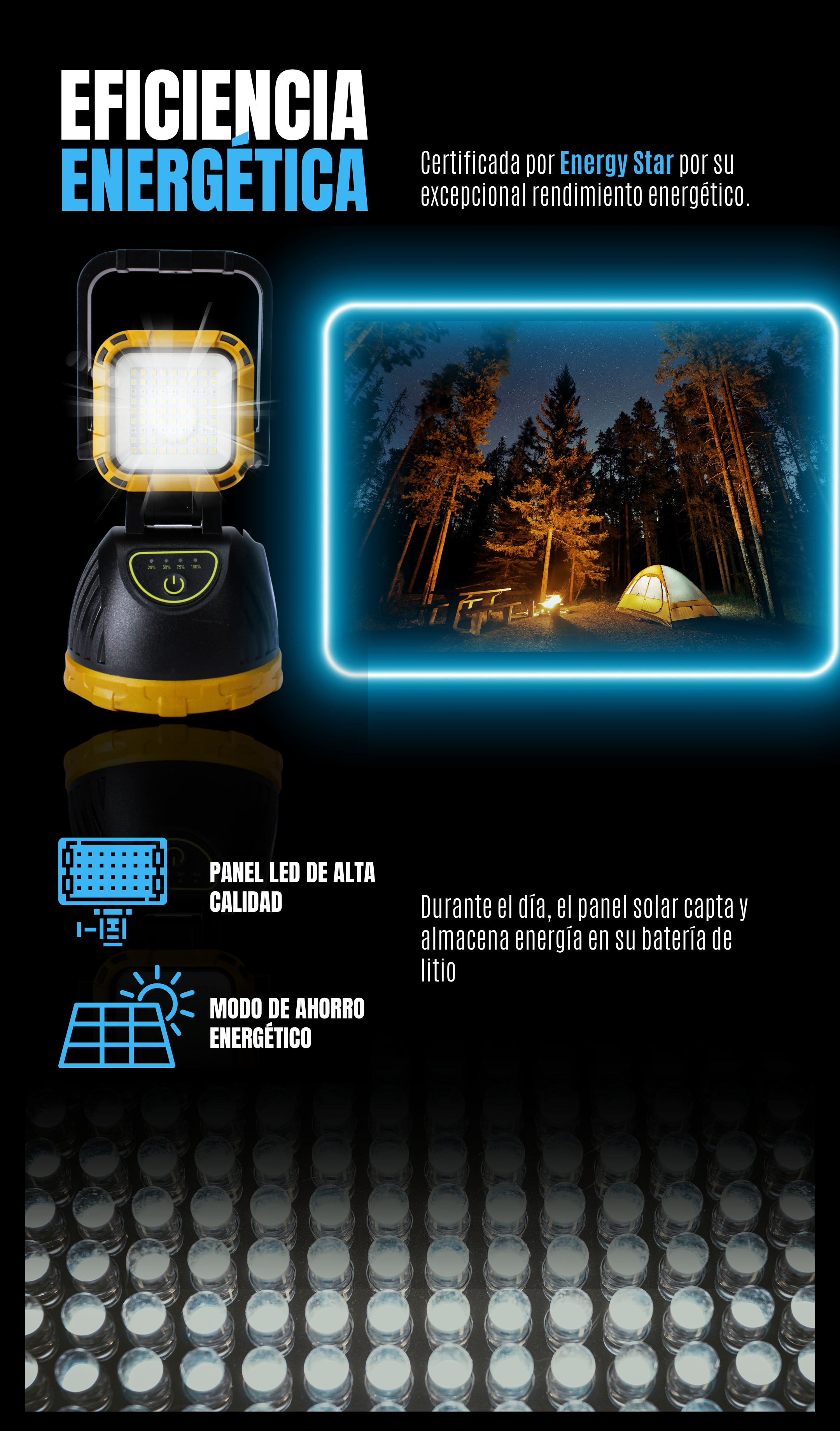 Linterna Para Camping Carga Solar Y Usb